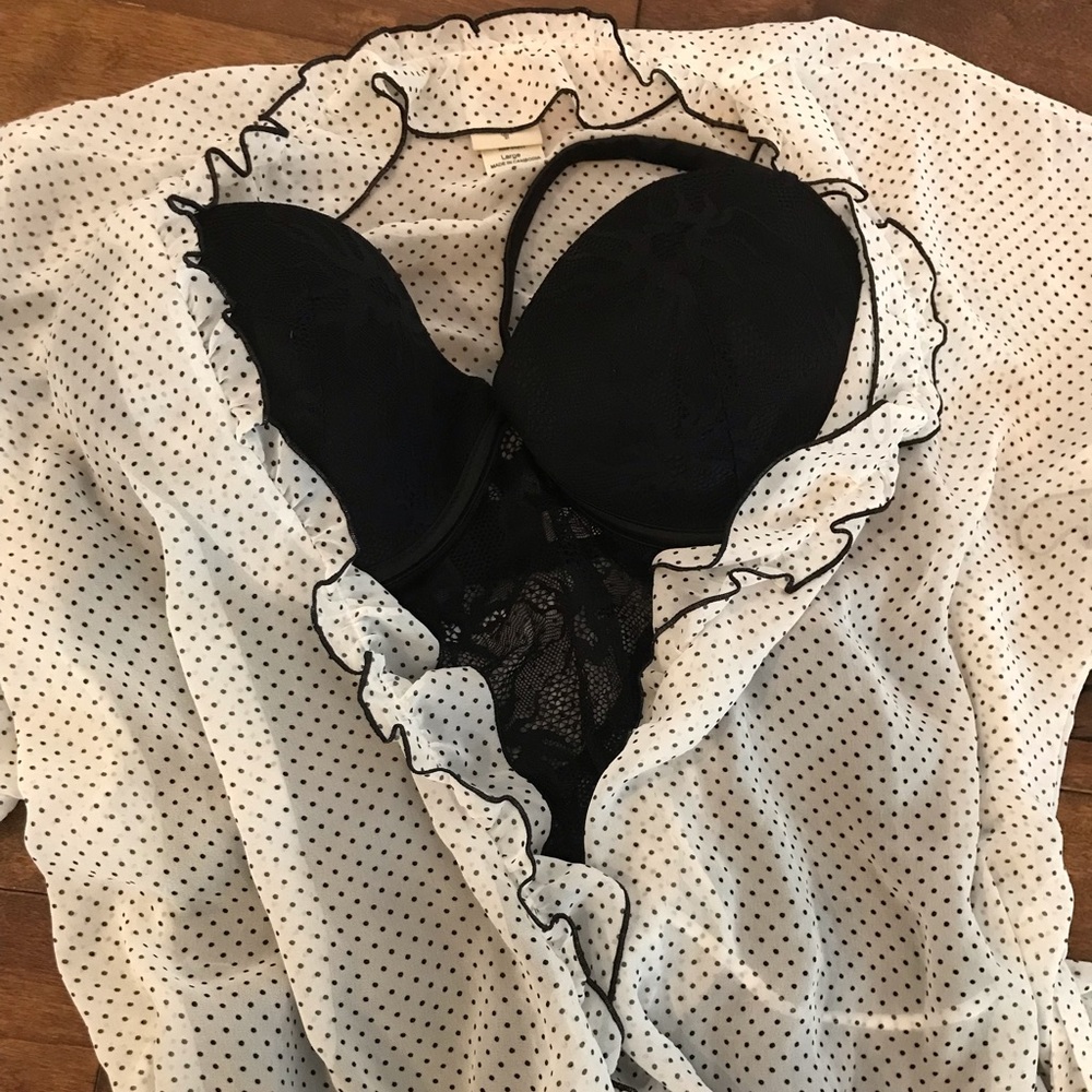 Black lace teddie with black/white robe